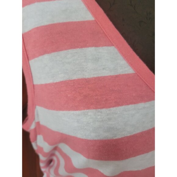 Talbots Plus 1X Coral & White Striped V-Neck Sleeveless Linen Top - Picture 3 of 7